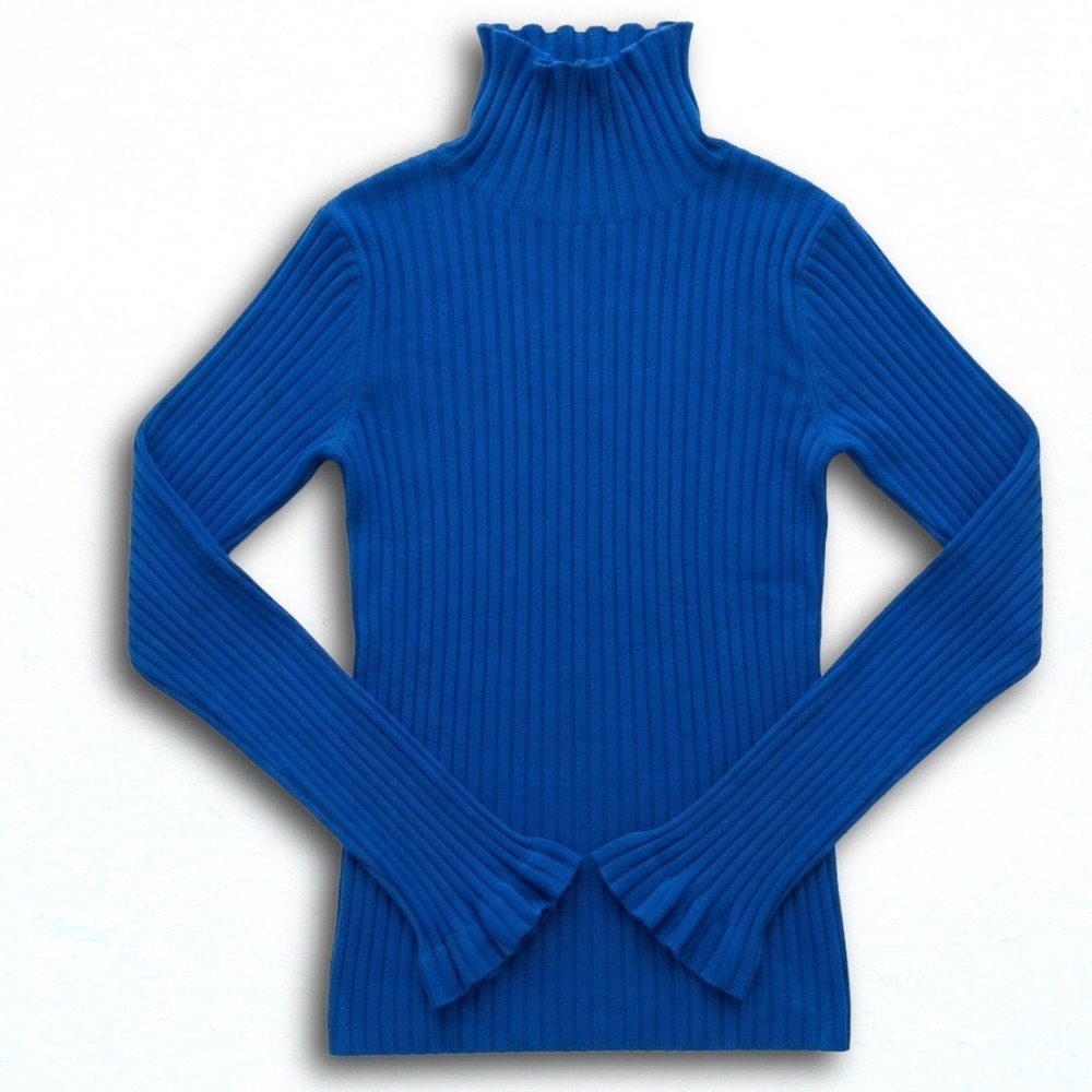No Boundaries Royal Blue Ribbed Turtleneck Sweater Lettuce Trim Y2K Juniors S